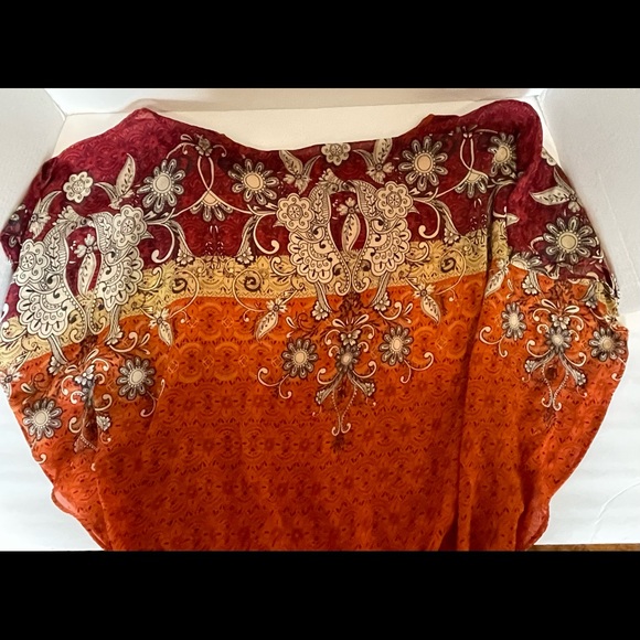 Dressbarn Ladies Orange Floral Blouson Blouse Gathered Elastic Waist Size Small - Picture 11 of 13